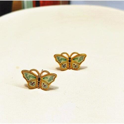 European and American Fashion Simple Enamel Butterfly Ear Stud Female 2020 New Style Drop Earrings Ear Stud