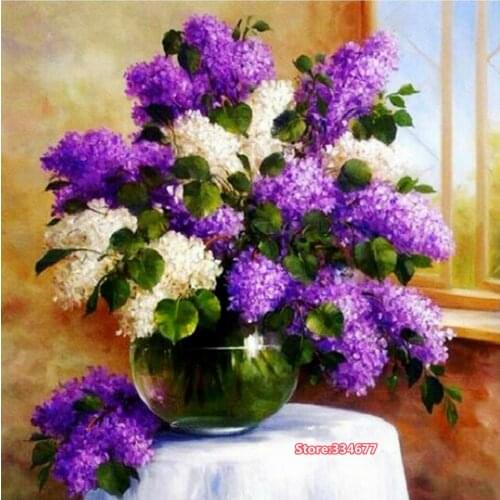 Purple Flower Painting Oil Cross Stitch Kits 14CT Unprinted For Embroidered Handmade Arts Set Wall Home Decor Handmade