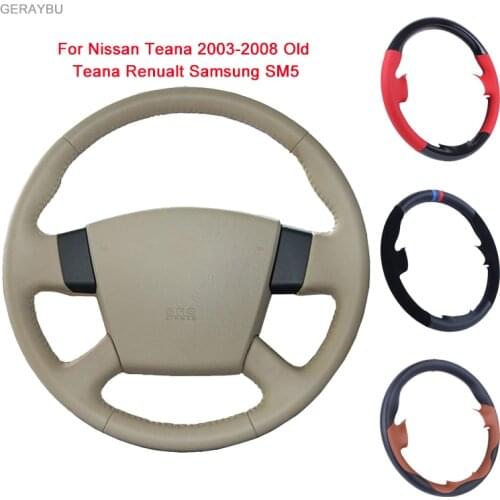 GERAYBU Custom DIY Black Leather Hand-sewn Car Steering Wheel Cover For Nissan Teana 2003-2008 Old Teana Renualt Samsung SM5