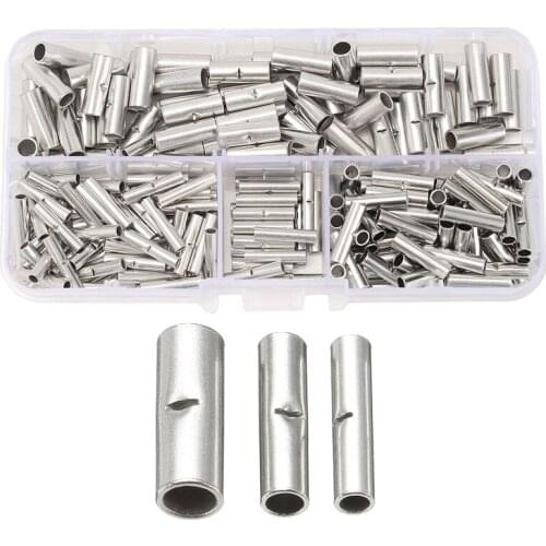 Hot Sale 200PCS/Lot Butt Splice Connectors 10mm Copper 22-10AWG Tinned Splice Crimp Terminal Sleeve Cable with Box