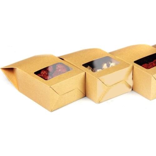 8*15.5*5cm 100pcs Quality packaging Kraft paper Stand Up bag Food Square window box Bags of nuts/Tea/Cake/Cookies/Coffee bags