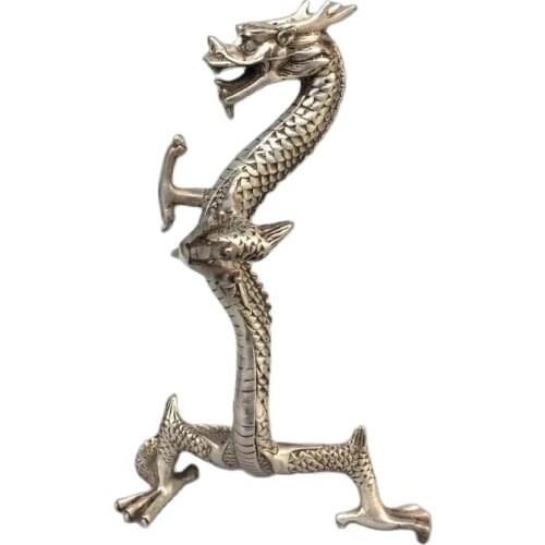 China old Feng Shui ornaments plated silver dragon Statue