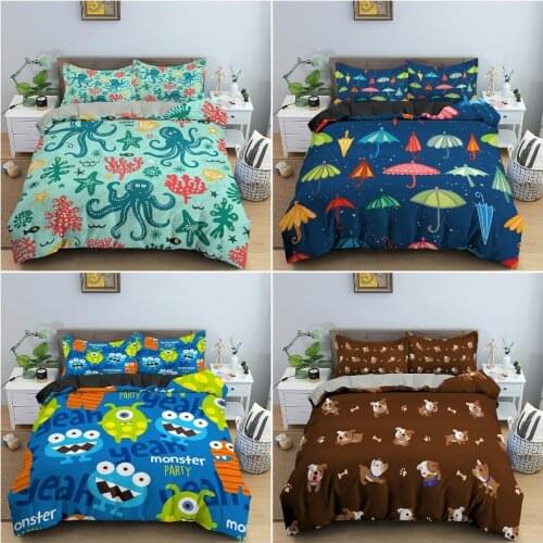Cartoon Animal Pattern Bedding Set Duvet Cover Set Bedclothes Quilt Cover Queen King Size Bedding Home for Kids