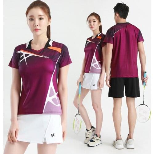 Korean mens and womens sports shirts, badminton suits, table tennis and training short sleeve T-shirts