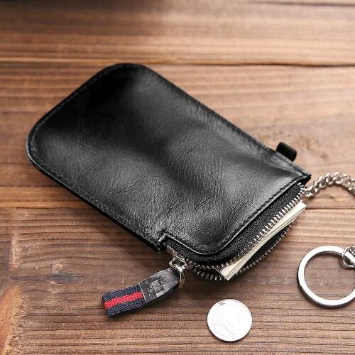 Leather car key bag mens multi-function zipper bag simple Mini change ultra thin card bag one package key bag