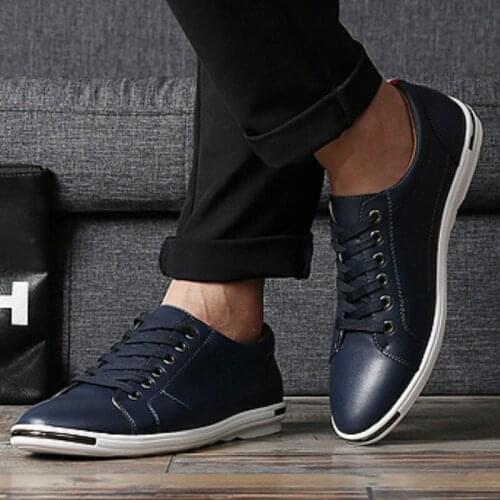New 2019 Men Casual Shoes Leather autumn Breathable Lace Up Luxurious Brand Flat Shoes for Men calzado hombre S7-58