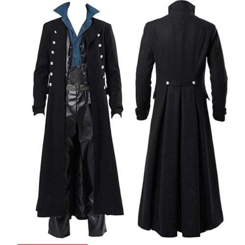 Mens Steampunk Retro Jacket Gothic Era Frog Jacket Uniform Halloween Costume Hip Hop Parka Korean Black Clothes Puffer Jackets
