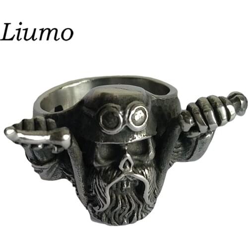 Liumo Fashion Punk Style Motorcycle Vintage Old Man Skull Biker Motorcyclist Rider 316L Stainless Steel Men Biker Ring Lr971