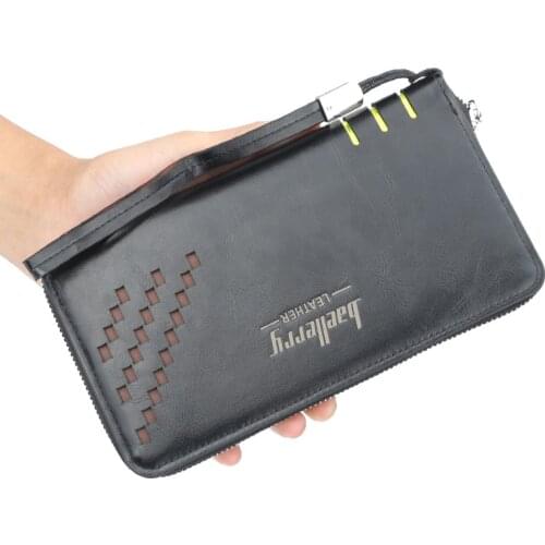 2020 Mens Long Wallet PU Leather Large-capacity Phone Bag Card Holder Coin Purse Wristband Clutch Fashion Hollow Decoration