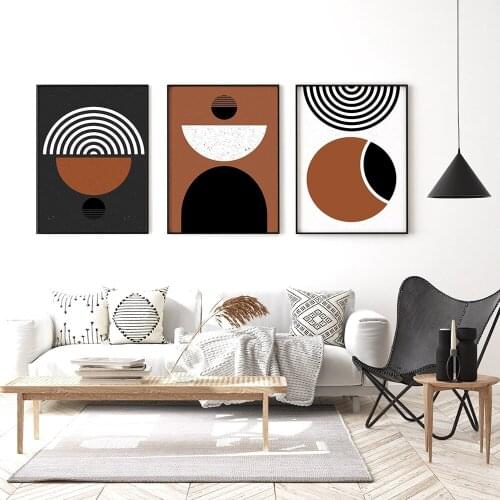Brown Color Abstract Circle lines bundle Room Wall Art Wall Painting Set of 3 Prints Nursery Abstract Painting No Frame Pictures