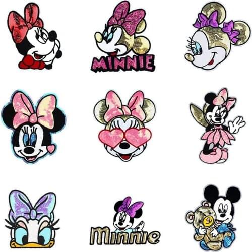 Disney Sequins Clothing Patch Mickey Minnie Mouse Patches Cartoon Sew Clothes Patch for T-shirt Coat DIY Decoration Women Gift
