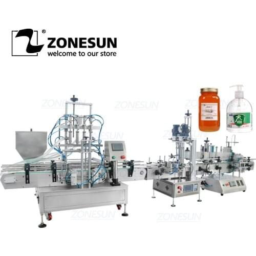 ZONESUN Desktop 4 Heads Viscous Liquid Salad Dressing Hand Sanitizer Bottle Filling Capping And Labeling Production Machine