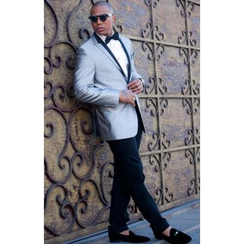 Latest Coat Pant Designs Sliver Satin Men Suit Slim Fit 2 Piece Prom Blazer Custom Bridegroom Tuxedo Terno Masculino Jacket+Pant