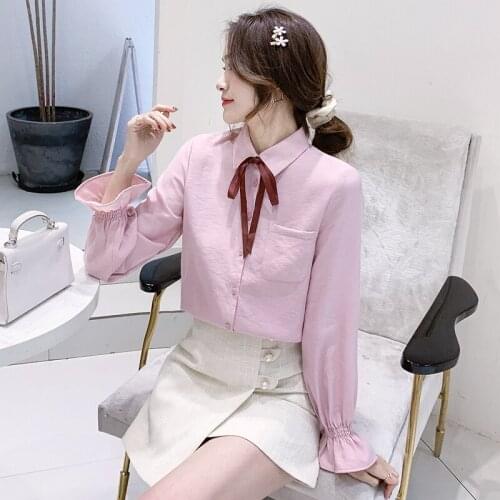 2021 autumn new chiffon shirt female Korean style design sense niche shirt strap long-sleeved doll shirt blouse
