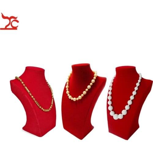 Wholesale 3Pcs Wooden Jewelry Display Bust Red Velvet Mannequin Necklace Organizer Pear Chain Storage Show Holder Stand 22cm