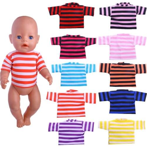 10 Colors Striped T-shirt Fit 18 Inch American&43 CM Baby Doll Clothes Accessories,Girls Toys,Generation,Birthday Gift