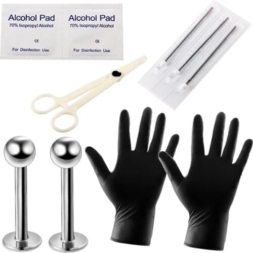 10pcs/lot Professional Piercing Kits Puncture Ear Nose Eyebrow Sets Plier Piercings Clamp Steel Needles Tool Kits Body Jewelry