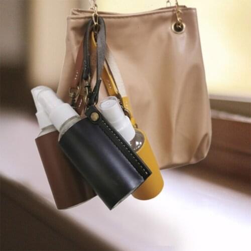 60ml Empty Portable Hand Sanitizer Bottle Keychain Holder Travel Bottles with Leather Cover Refillable Container