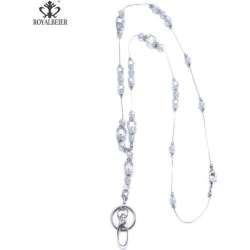 RoyalBeiery Artificial Crystal Pearl Necklace Office Multifunction ID Work Card Rope Chain Mobile Phone Hanging Chain Lanyard