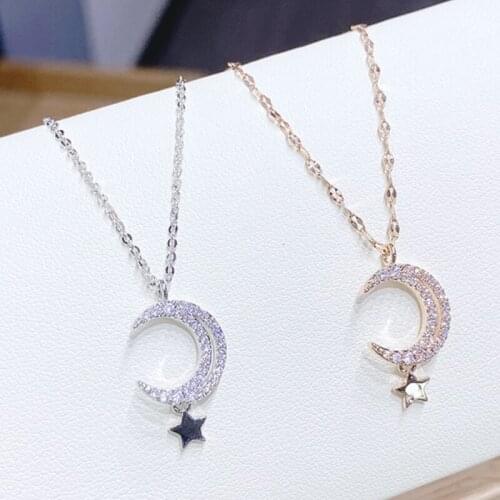 Showfay Simplicity Stars Necklace Womens Titanium Steel Material Diamond Gold Moon Zircon Womens Necklace 2021 Fashion Jewelry