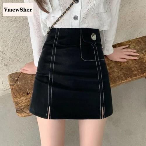 VmewSher New Irregular Summer Women Skirt Faux Leather Split Hem Lady Elegant Contrast Pu Skirts Casual Sexy Party Streetwear