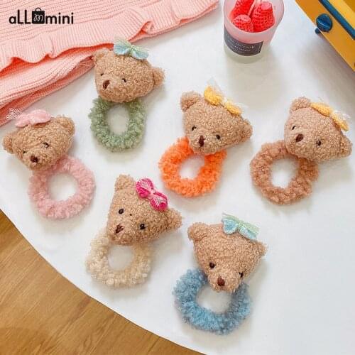 Girls Cute Soft Cartoon Bear Plush Elastic Hair Bands Sweet Scrunchie Hair Decorate Tie Headband Fashion Hair Accessories 2021