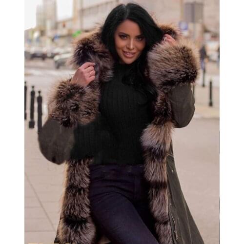 MENINA BONITA Waterproof Winter Jacket Women Real Fur Coat Natural Real Raccoon Fur Collar Hooded Long Parka Big Fur Detachable