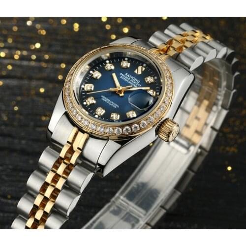 28MM SANGDO Blue dial Automatic Self-Wind movement High quality Luxury Womens watches Mechanical watches 022S