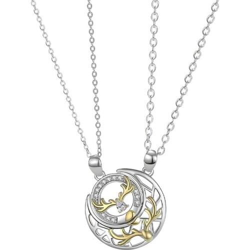 2021 trend charm s925 sterling silver sun and moon couple necklace women and men can be Korean splicing pendant Valentines day