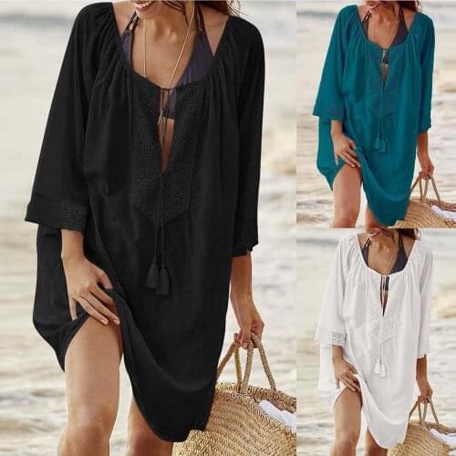 Womens Sexy Short Sleeve Kimono Swimwear Cover Up Solid Color Blouse Tops