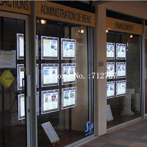 10PCS A4 Acrylic Frame LED Window Display Cable Wire Hanging Kits LED Light Pocket with U Pocket for Real Estate Agent