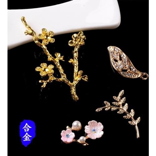 DIY Handmade Jewelry Making Wholesale 10pcs Gold color New Alloy Material Pearl Resin Flower/ Crystal Leaf Branch charm