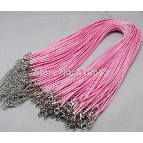100 Pieces/Lot, Soft Import Waxed Cord Necklace Chain Pink Color Fashion Jewelry Pendant Design Size 2.0mm 45 Cm length