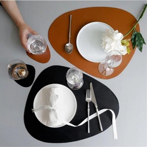 12PCS Leather Placemats Waterproof Mat Coaster Plate Tableware Pad Plates Bowl Round Design Nonslip Dinner Meal Kitchen Table