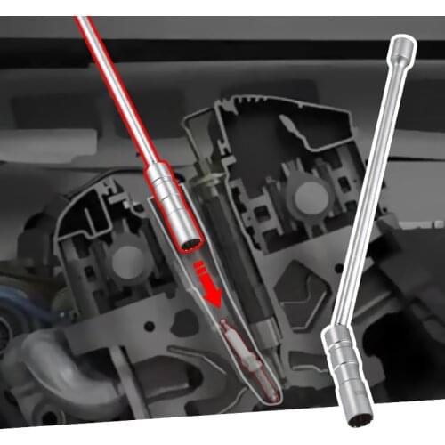 12-Point Universal Spark Plug Sleeve Socket 14Mm Thin Wall Magnetic Swivel with 12-Inch Extension - 3/8-Inch Drive Spark Plug Re