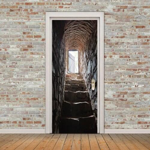 3D Stereoscopic Stone Staircase Door Stickers Mural Wallpaper Home Decor European Creative DIY Self-adhesive PVC Mural Sticker