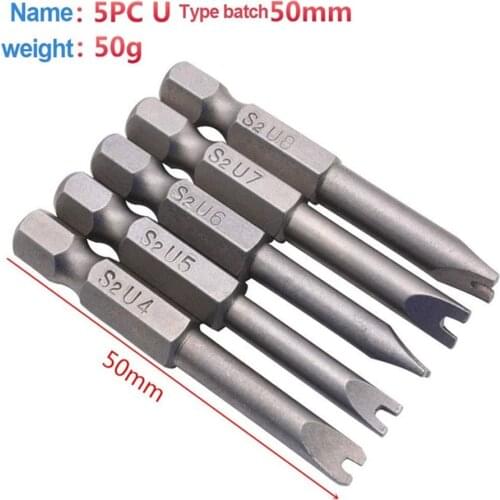 5pcs U4 U5 U6 U7 U8 1/4 Inch Hex Magnetic U Shaped Screwdriver Bits Tools 50mm Length Hand Tool Set S2 U-shaped