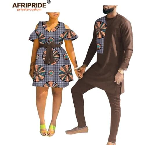 African Clothing for Couple African Men Clothing Shirt and Pant Set African Dresses for Women for Wedding AFRIPRIDE A20C002