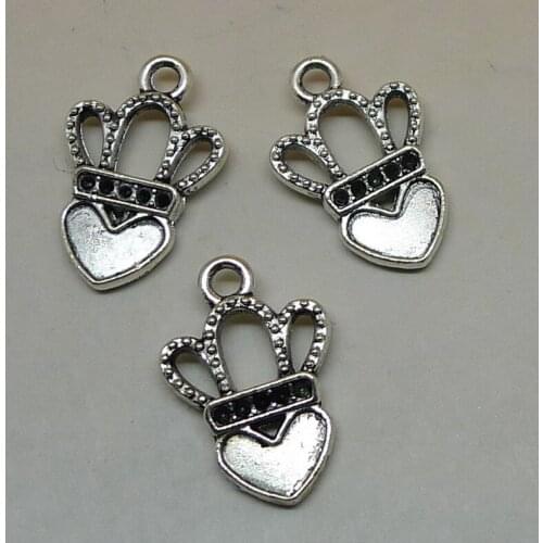 ALY 100 Pcs/lot Antique Silver Heart Crown Charms 17x12mm Classic Heart Diy Accessory A1116