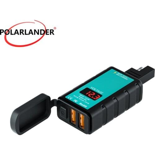 Car Charger Optional 1M/1.4M Cable Voltmeter + Integrated SAE Socket DC12-24V Square Dual USB Fast Charge With Switch Waterproof