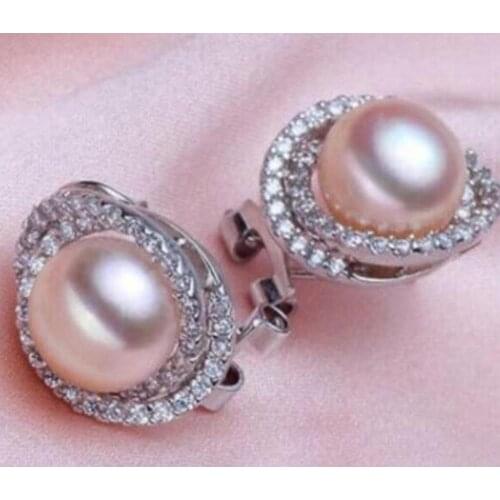 Noble jewelry Pretty 10-11mm natural south sea gold pink pearl stud earring 925s