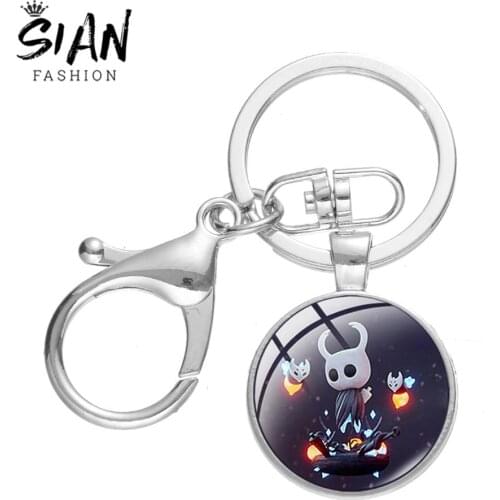 SIAN High Quality Hollow Knight Glass Dome Keychain Cartoon Picture Fashion Game Figures Delicate Lobster Clasp Pendant Keyring