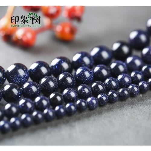 Natural Dark Blue Sand Stone Beads Round Smooth Loose Beads 4/6/8/10/12mm Necklace Bracelets For Jewelry DIY Components Making
