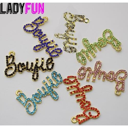 Boujie Rhinestone Word Script Charms Metal Zinc Alloy Charms 20pcs/lot