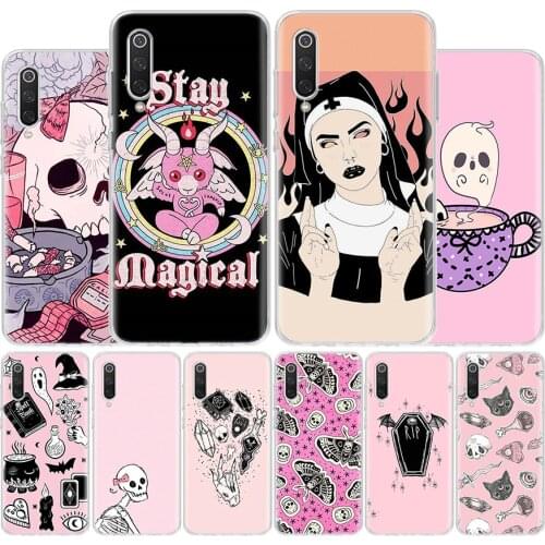 Pink Cat Skull Sorceress Witch Cover Phone Case For Xiaomi Note 10 Mi 11 9 8 CC9 5X 6X 9T 10T A3 Poco X3 NFC F1 Pro Lite + Coque