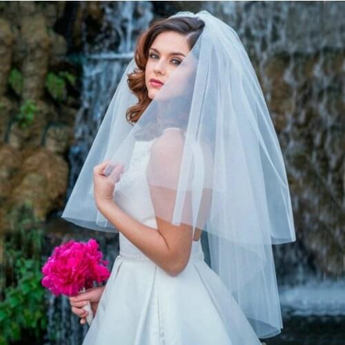 Cheap Veil Short Wedding Accesorios de Novia White Ivory Tulle Veils With Comb Simple New Mariage Bride Veils 2 Layers