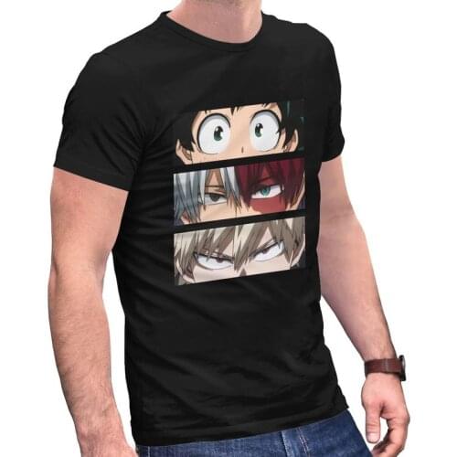MHA Deku Todoroki And Bakugo Eye T Shirt Men Short Sleeves Pure Cotton T-shirt Anime Manga My Hero Academia Tee Graphic Tshirts