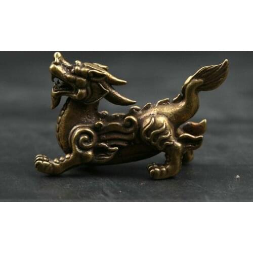 60MM Small Curio Chinese Bronze Animal Unicorn Beast Kylin Chi-lin Qilin Statue