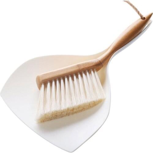 2 Set Bamboo Handle Mini Brooms Shovel Set Household Plastic Cleaning Brush Small Broom Dust Shovel