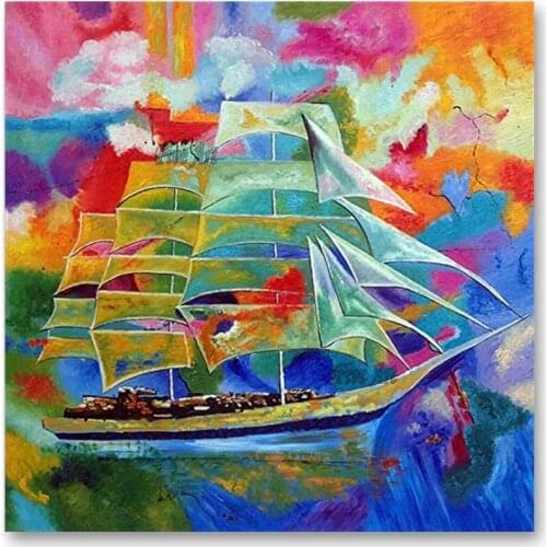 Colorful Acrylic Texture Design Abstract Sailing Boat Shipping Picture Oil Painting Wall Decor Canvas Panel Art Unframed Pieces